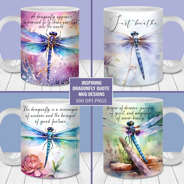 Inspirational Dragonfly Quote Mug Wrap Bundle, 11oz and 15oz Mug Template, Instant Digital Download, Mug Sublimation PNG, Dragonfly Mug Wrap