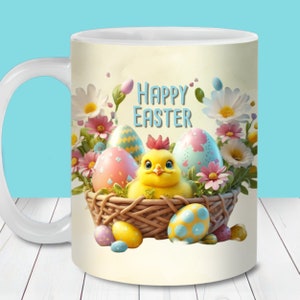 Niedliche Ostern Chic Mug Wrap PNG, 11 Unzen und 15 Unzen Becher Vorlage, Becher Sublimation PNG, Frohe Ostern Becher, Oster Kaffeebecher Design