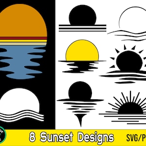 Sunset SVG Bundle, Sun SVG, Retro Sunset SVG, Sunset svg, Sun Clipart svg