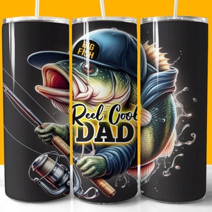 Reel Cool Dad Angeln Tumbler Wrap PNG, 20 Unzen Skinny Tumbler Sublimation PNG, Vatertagsgeschenk, Sofort Download, lustige Papa Tumbler PNG