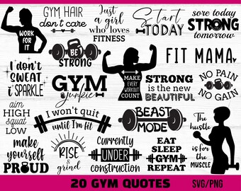 Gym Quotes SVG Bundle, Fitness Workout Designs (SVG/PNG)