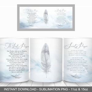 Het Onze Vader mok wrap, 11oz en 15oz mok sjabloon, instant digitale download, mok sublimatie PNG, sereniteit gebed mok wrap