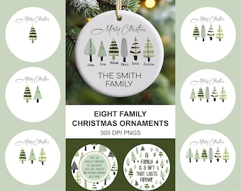 Family Name Christmas Tree Ornament PNG Bundle, Nordic Trees Personalized Ornament Sublimation PNG, Digital Instant Download, Family Gift