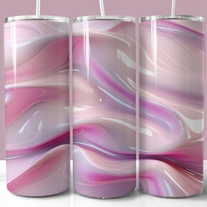 Glanzend roze 3D-marmeren beker wrap, 20 oz magere beker sublimatie png, rechte en taps toelopende beker wrap, instant digitale download