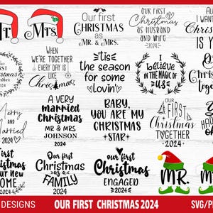 Primeiro Natal 2024 SVG Bundle, Enfeite de Natal SVG, Sr. e Sra. svg, Casado svg, Noivo svg