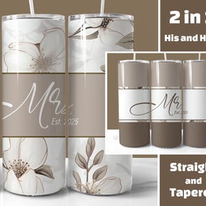 Mr and Mrs 2025 Tumbler Wrap, 20 Unzen Skinny Tumbler PNG, Seine und Sie Tumbler Design, Hochzeitsgeschenk, Mann Frau Passender Tumbler