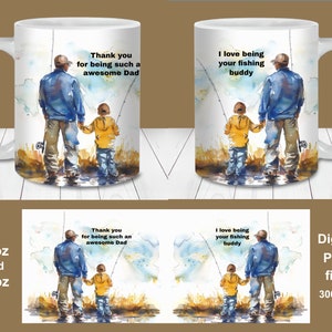 Vader zoon citaten mok wrap bundel, 11oz en 15oz mok sjabloon, instant digitale download, mok sublimatie PNG, vader zoon vissen mok ontwerp