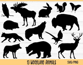 Woodland Animals Silhouette SVG, Forest Wildlife Clipart (PNG)