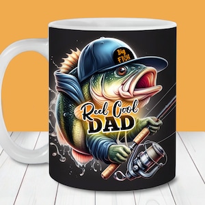 Reel Cool Dad Mug Wrap, 11oz und 15oz Mug Template, Instant Download, Mug Sublimation PNG, Dad Gift Mug, Funny Fishing Quote Mug Design