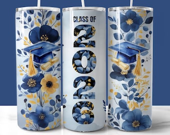 Envoltura para vaso de graduación de 2026, color azul dorado, vaso delgado de 20 oz, PNG, envoltura recta y cónica, descarga instantánea, regalo de graduación