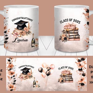 Emballage de tasse de remise des diplômes 2025 en or rose PNG, modèle d'emballage de tasse de 11 oz et 15 oz, cadeau de remise des diplômes pour elle, tasse de diplômés de la promotion 2025 png thumbnail