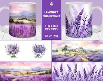 Lavender Farm Mug Wrap Bundle, Floral Mug Sublimation Design (Digital Download)