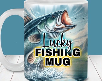 Lucky Fishing Mug Wrap PNG, Mug Sublimation Design (Digital Download)