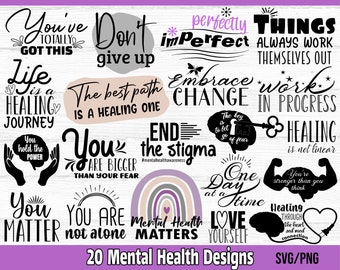 Psychische Gesundheit SVG-Bundle, positive inspirierende Designs (SVG / PNG)