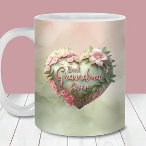 Melhor embrulho de caneca da vovó, modelo de caneca de 11 onças e 15 onças, download instantâneo, sublimação de caneca PNG, embrulho de caneca de coração floral da vovó, presente de aniversário