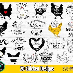 Lot de poulet SVG, ferme d'oeufs frais SVG, dictons drôles de poulet svg, svg ferme de poulet, fichiers de coupe pour Cricut et Silhouette