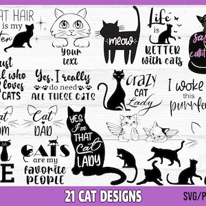 Bundle SVG chat, chat citations SVG, svg maman chat, Silhouette chat svg, svg pour amoureux des chats