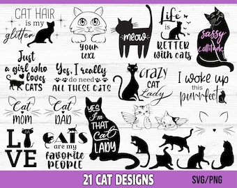 Cat SVG Bundle, Cat Quotes SVG, Cat Mom svg, Cat Silhouette svg, Cat Lover svg