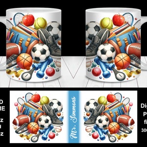 Insegnante di palestra Nome allenatore Tazza avvolgente PNG, Modello avvolgente tazza da 11 once e 15 once, Tazza sublimata PNG, Regalo per l'insegnante, Tazza personalizzata per studente insegnante