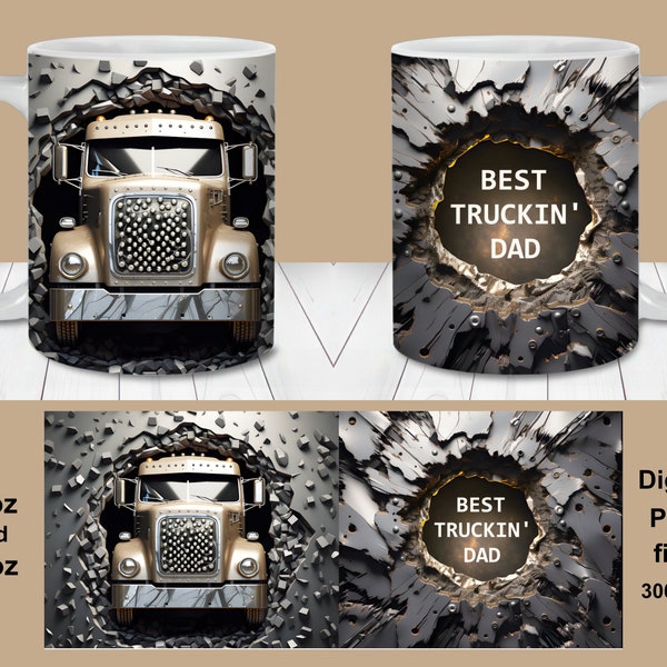Best Truckin' Dad Mug Wrap, 11oz and 15oz Mug Template, Instant Digital Download, Mug Sublimation PNG, Semi Truck Mug Design