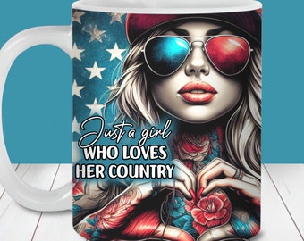 Patriotic Quote USA Flag Mug Wrap, 11oz and 15oz Mug Template, Sublimation PNG, 4th of July Independence Day Mug Design, Instant Download