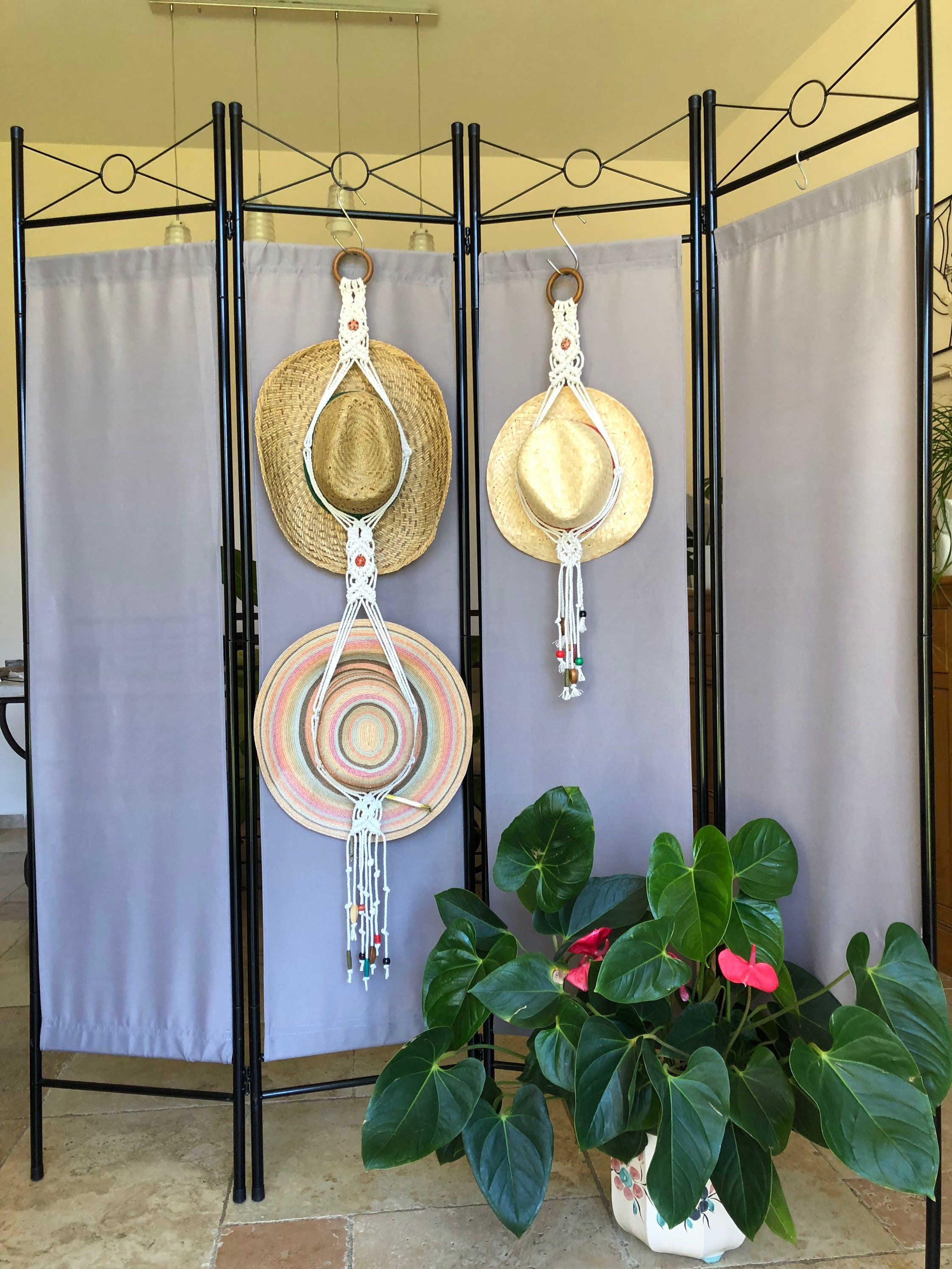 Porte-Chapeau A Double en Macramé, Cintre de Chapeau Accrochage Mural Décoration Intérieure, Décor B