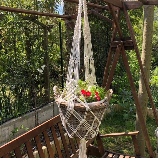 Ophanging voor grote macramé pothoes - maat XL-«Katerina», Macrame plantenhouder, Hangplanten, Handgemaakte mand, Natuurlijk katoen.