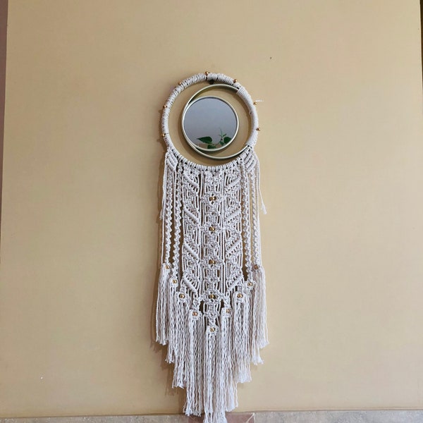 Miroir macramé « Morphée »/ macramé mandala /décoration murale Boho /attrape rêves scandinave, Deco printemps