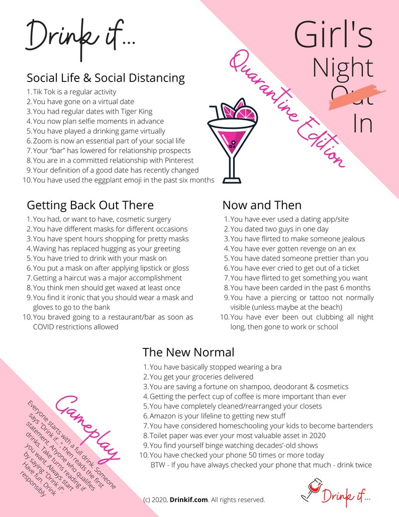 Drink if... Girl's Night Quarantine Edition Drinking Game