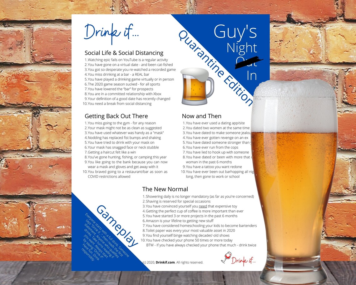 Drink if... Guy's Night Quarantine Edition Drinking Game