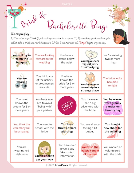 Drink If... Bachelorette BINGO Drinking Game Instant - Etsy