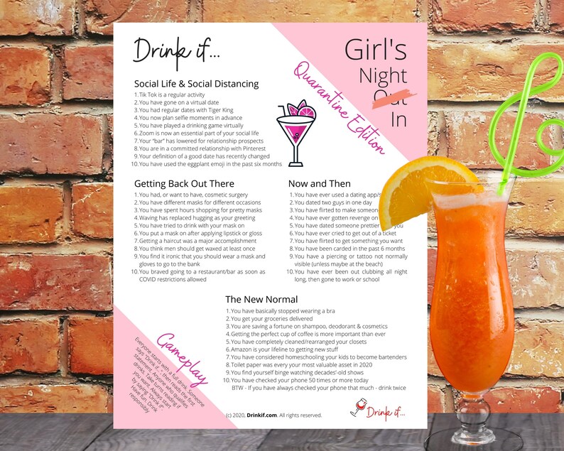 Drink If... Girl's Night Quarantine Edition Drinking Game Etsy