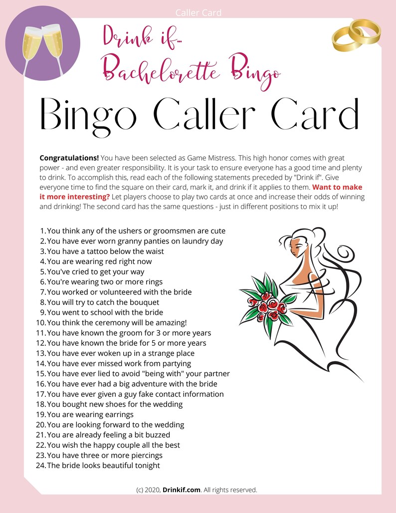 Drink if... Bachelorette BINGO Drinking Game - Instant Download! image 5
