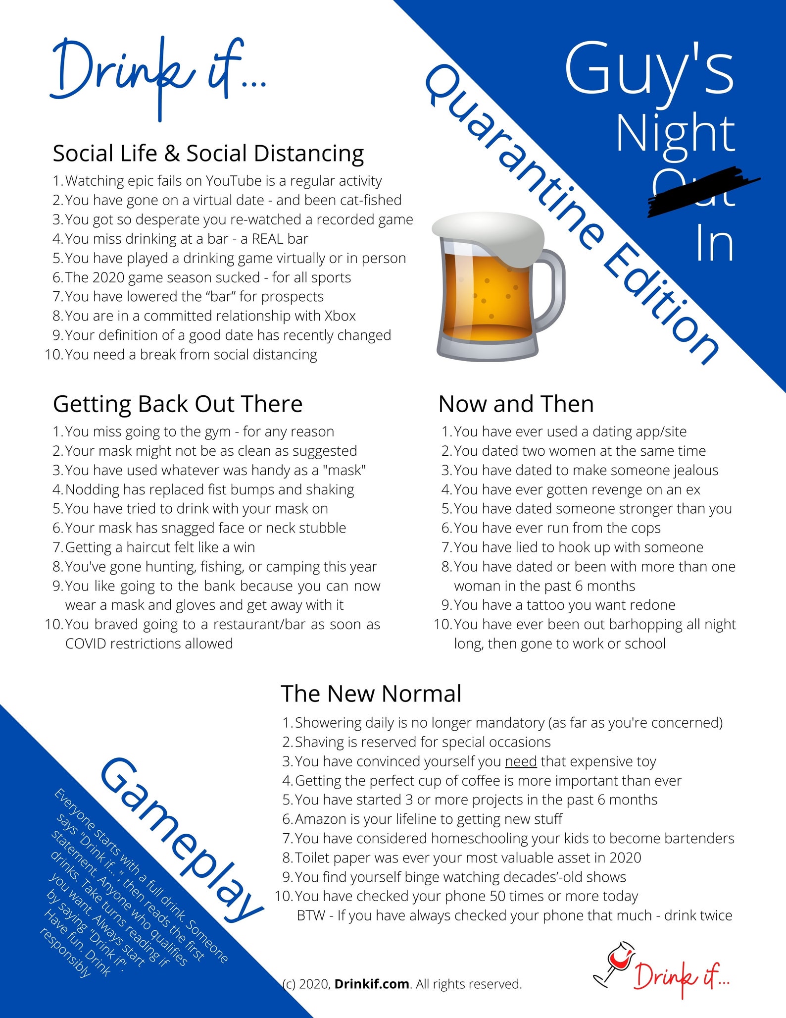 Drink if... Guy's Night Quarantine Edition Drinking Game