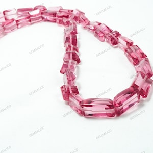 Pink Ruby Beads Strand, Faceted Rectangle Gemstone, July Birthstone Jewelry Making Supplies