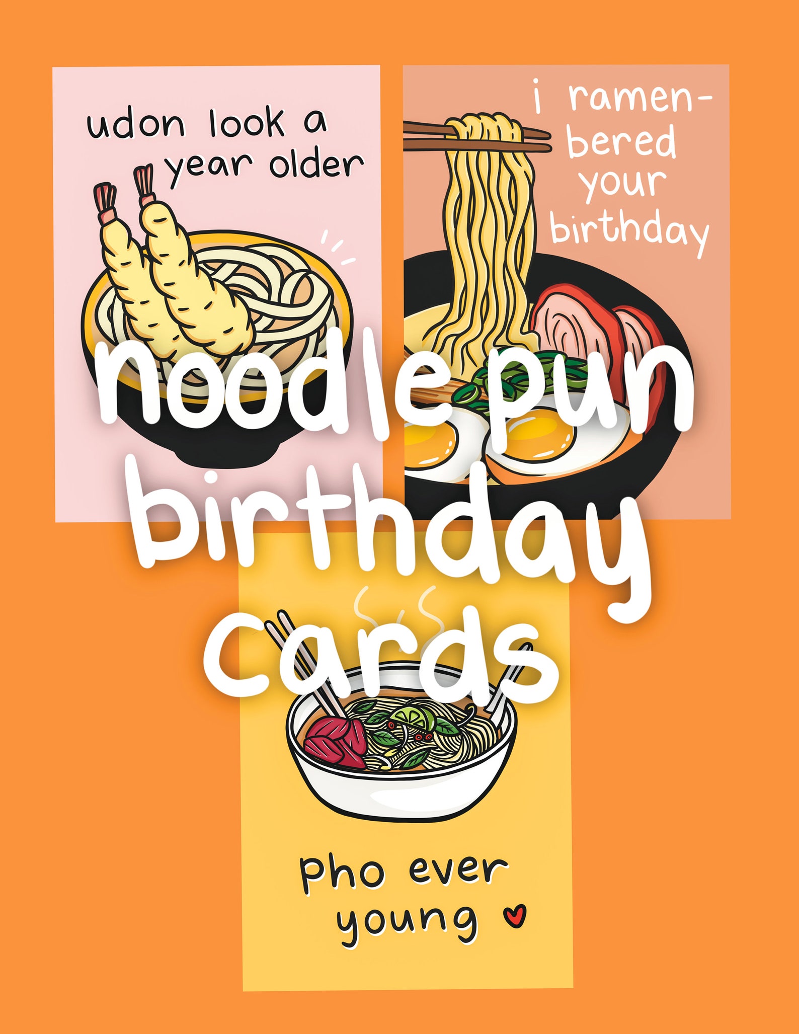 Birthday Cards greeting Cards Noodle Puns Ramen Udon Pho Etsy