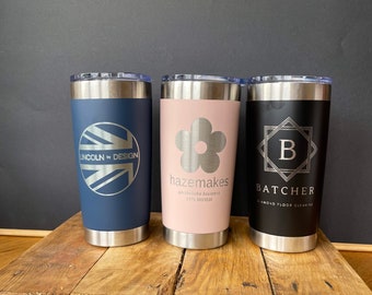 Etched personalised travel mug | Your choice of name, wording or logo | Gift for small business owners | Personalised gift | Office gift