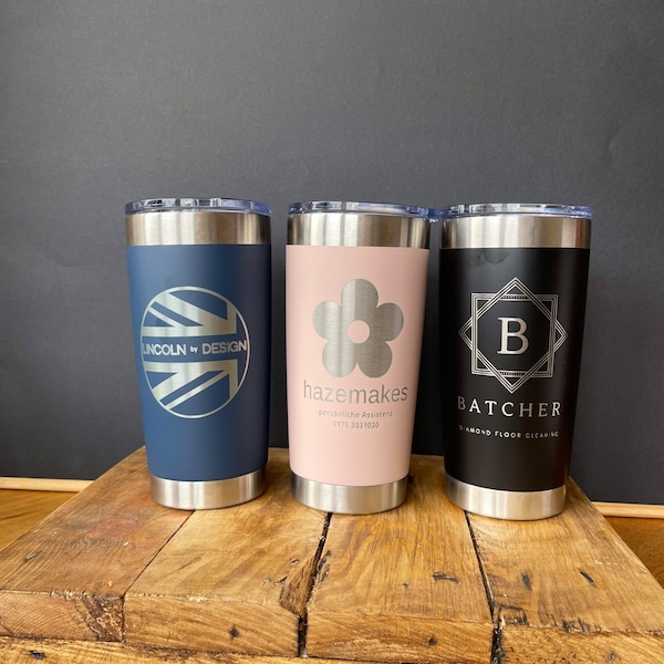 Etched personalised travel mug | Your choice of name, wording or logo | Gift for small business owners | Personalised gift | Office gift