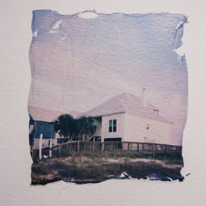 cotton candy sunset by the beach; color polaroid emulsion lift on 5x7 paper