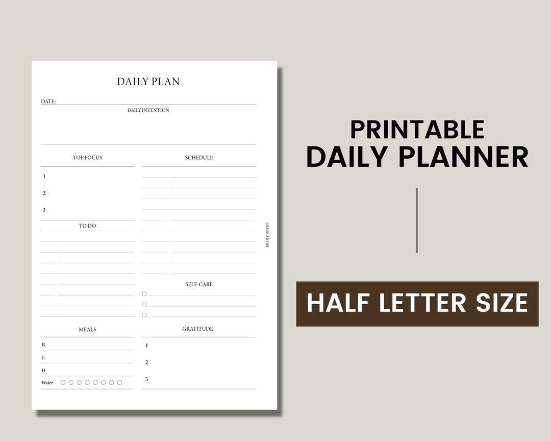 Printable Daily Planner HALF LETTER Size Printable Planner Inserts ...