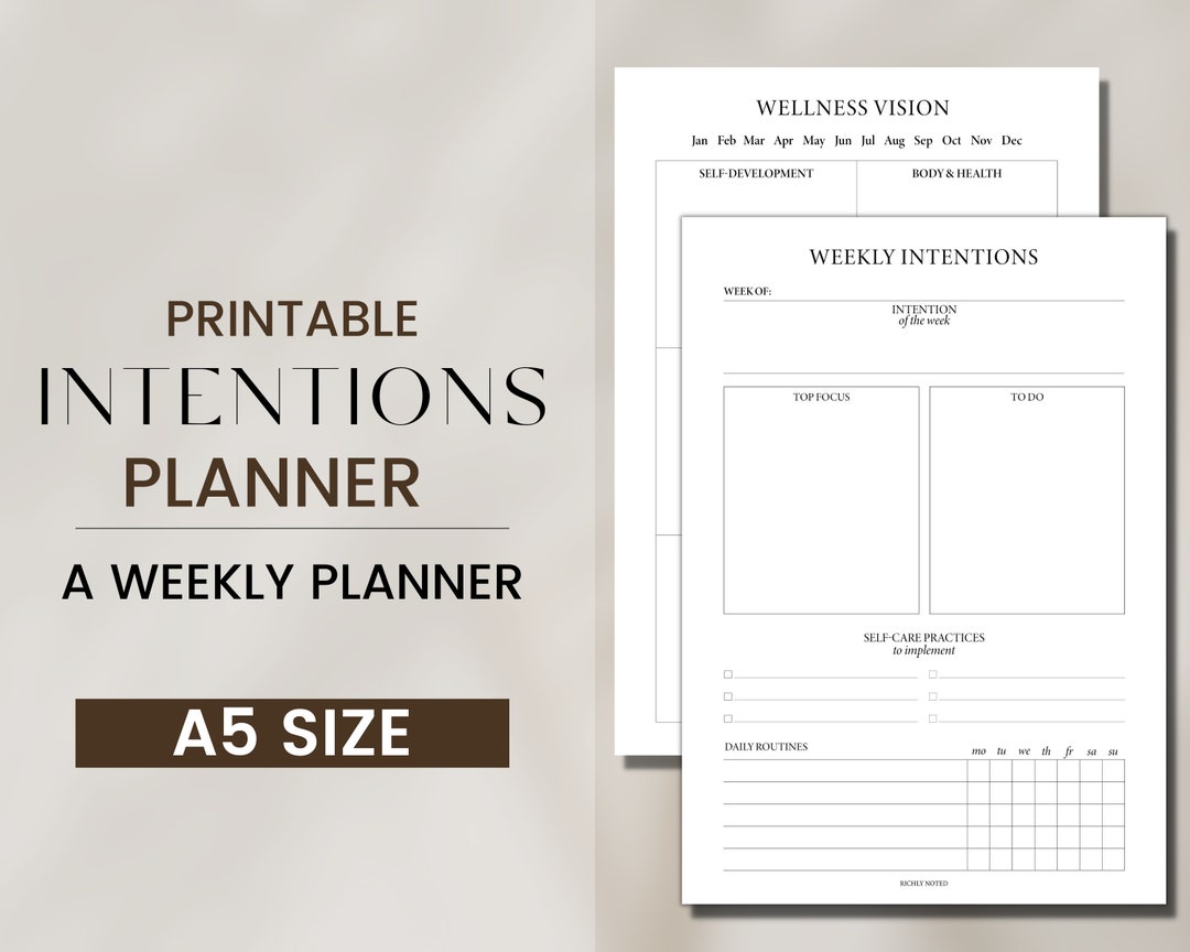 Wellness Weekly Planner in A5 SIZE Weekly Monthly Planner Printable ...