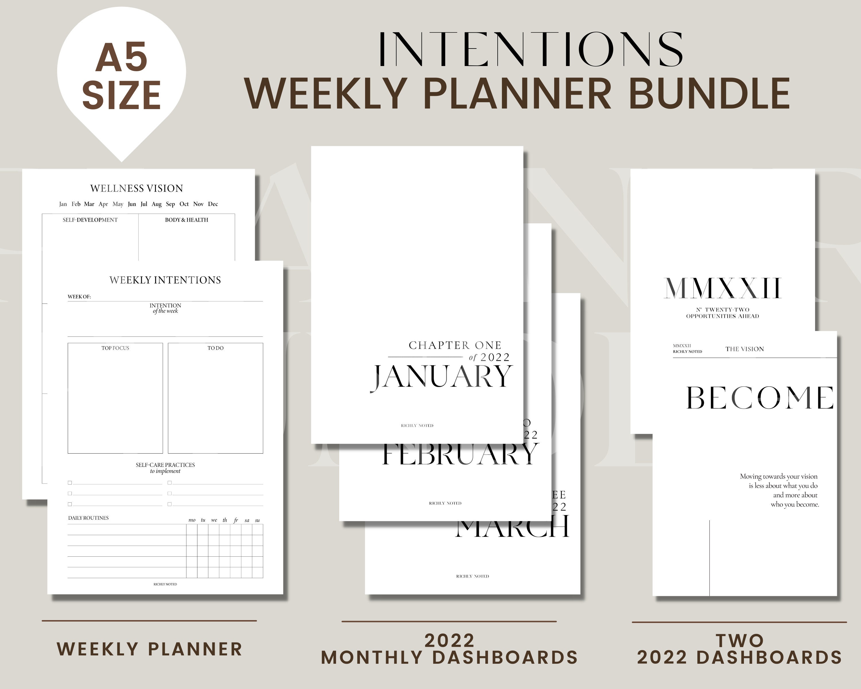Paper Floral Line Art Monthly Planner Dashboards Minimal Aesthetic 