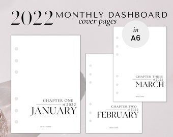 2022 Printable Monthly Dividers in A6 SIZE | Printable Planner Dividers | 12 Planner Cover Printable Pages Jan - Dec 2022 |