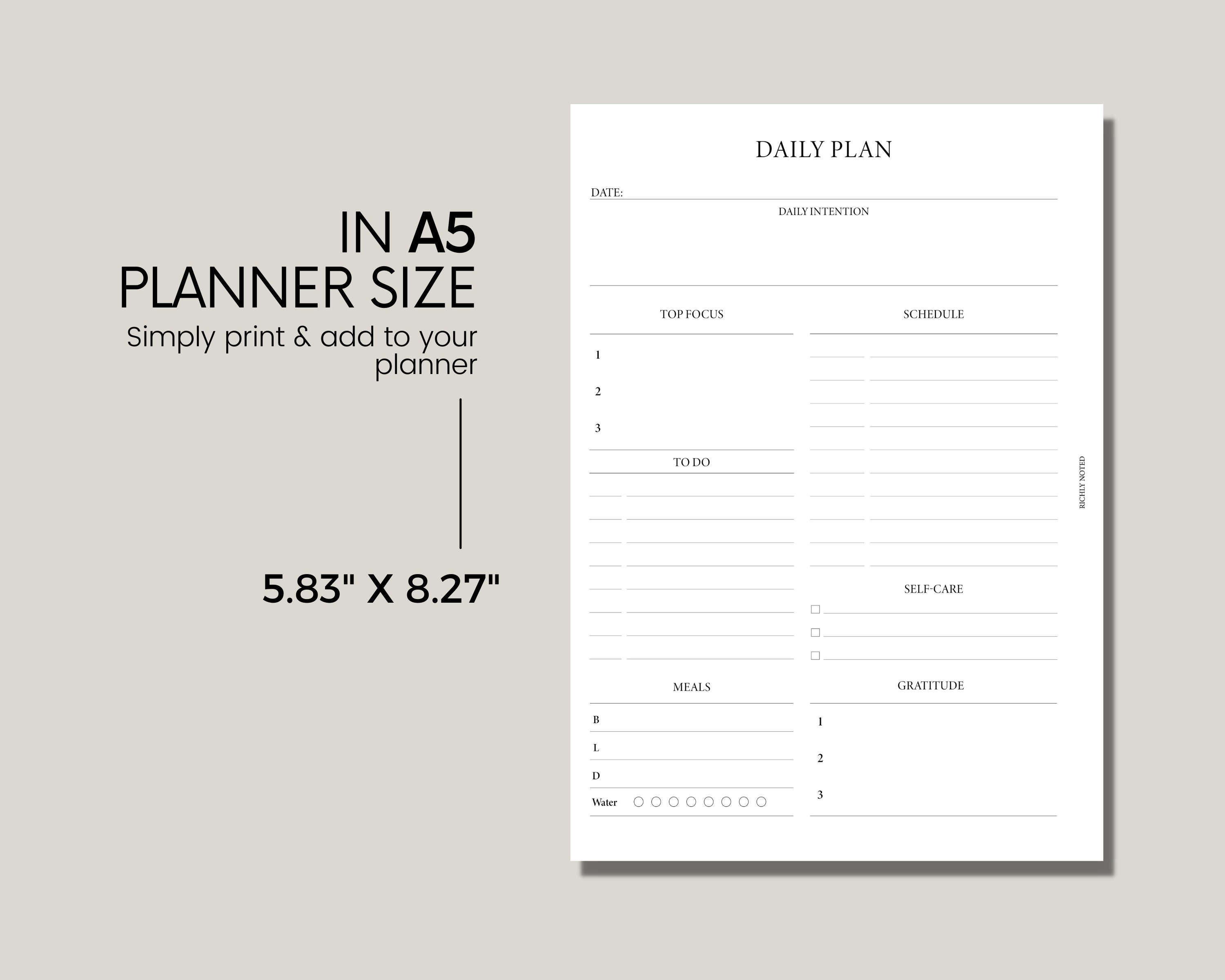 Printable Daily Planner in A5 Size Printable Planner - Etsy