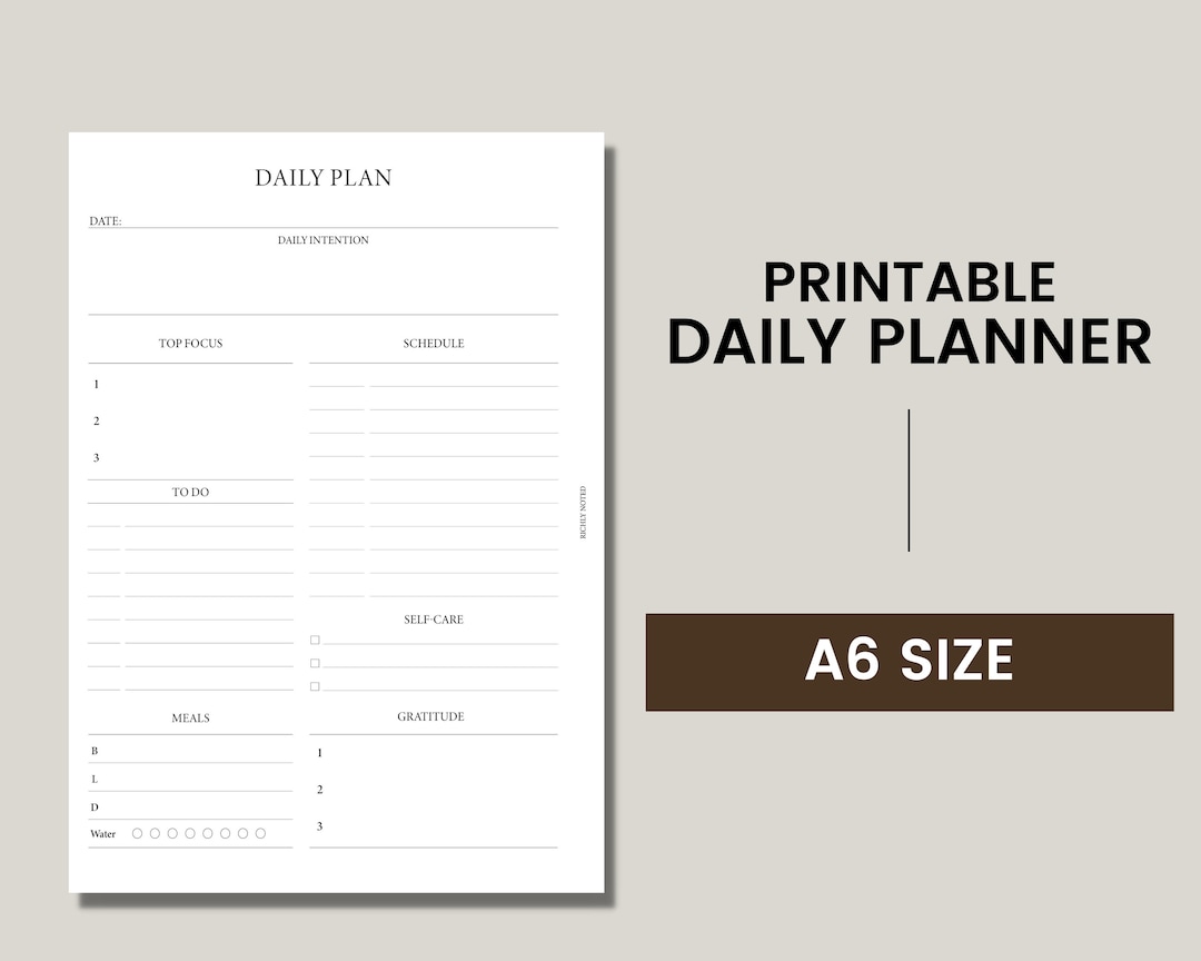 Printable Daily Planner A6 Size Printable Planner Inserts A6 Planner ...