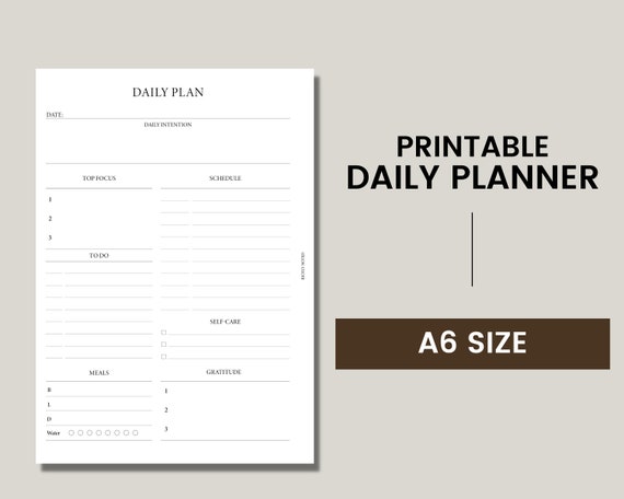 Printable Daily Planner A6 Size Printable Planner Inserts A6