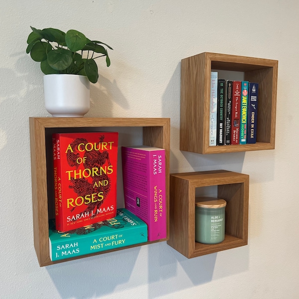 Floating Cube Bookshelves | Wood Book Display and Storage | Walnut, Maple, Cherry, White Oak Premium Hardwood