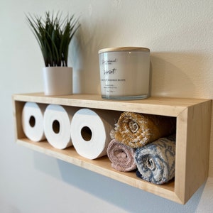 Floating Bathroom Shelf | Wood Display Shelf | Walnut, Maple, Cherry Premium Wood | Bathroom Organization | Toilet Paper Holder | Minimalist