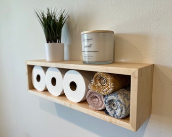 Floating Bathroom Shelf | Wood Display Shelf | Walnut, Maple, Cherry Premium Wood | Bathroom Organization | Toilet Paper Holder | Minimalist