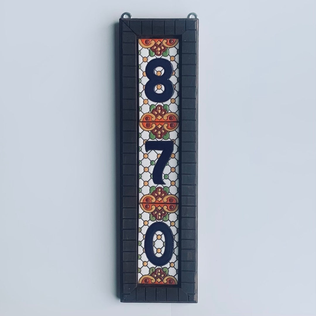 Vertical House Number Frame, House Numbers Sign, Talavera Ceramic Tile